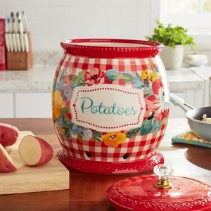 ❤️ New Pioneer Woman Sweet Romance Red Gingham Potatoe Keeper